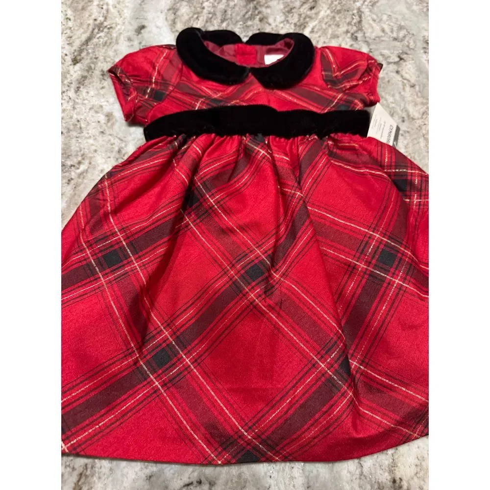 NWT Gymboree Royal Red Plaid 3-6 Month Holiday Christmas Dress with diaper cover